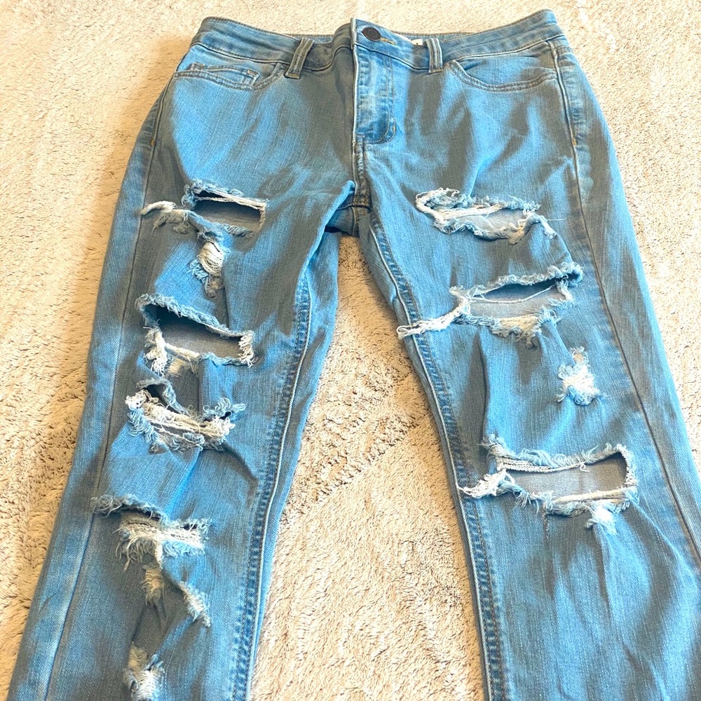 High rise distressed booty lifting jeans